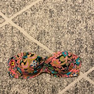 print strapless swim top